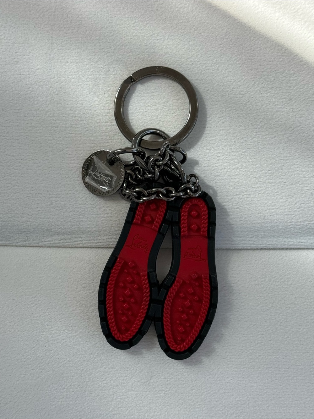 Christian Louboutin Lug Sole Keychain Red & Black Key Ring Accessory Excellent
